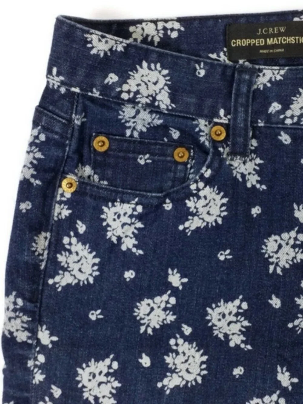 J. Crew Matchstick Indigo Floral Print Cropped Skinny Jeans Womens 27